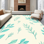 Teal Leaf Pattern on Cream Background Rug