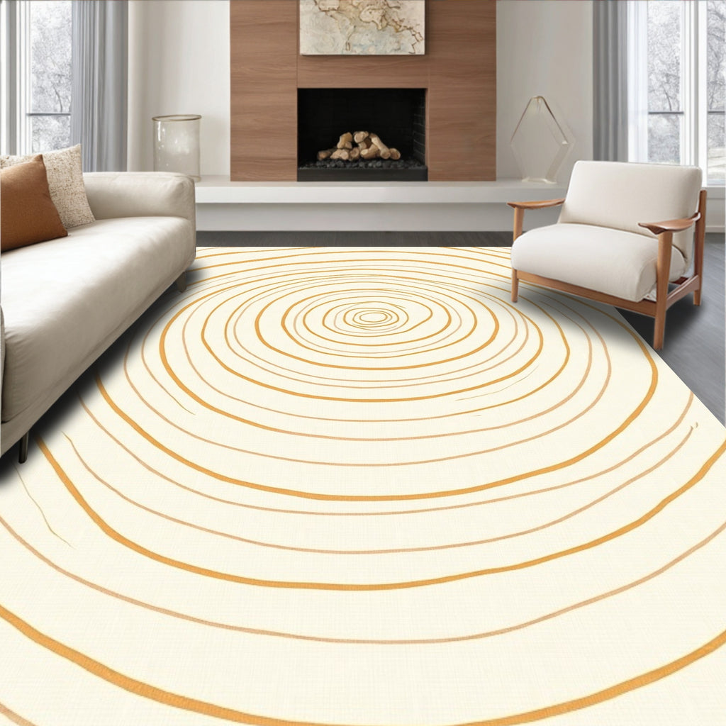 Golden Circular Grain Abstract Rug
