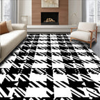 Bold Black White Houndstooth Pattern Rug