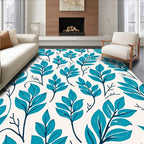 Teal Leaf Pattern Surface Design Rug