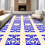 Geometric Blue Cream Abstract Pattern Rug
