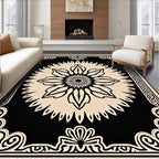 Black and Cream Floral Medallion Centerpiece Rug