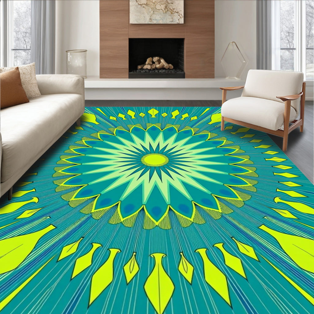 Radiating Teal 2 Petal Mandala Rug
