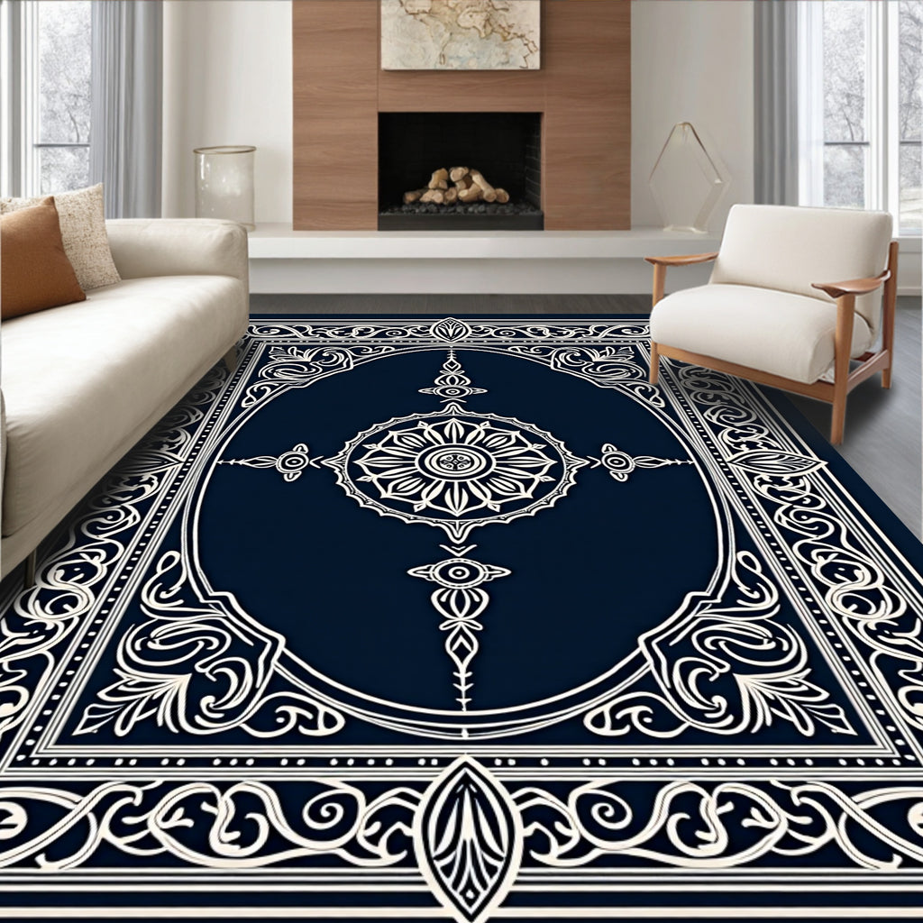 Ornate Floral Emblem Mandala Design Rug