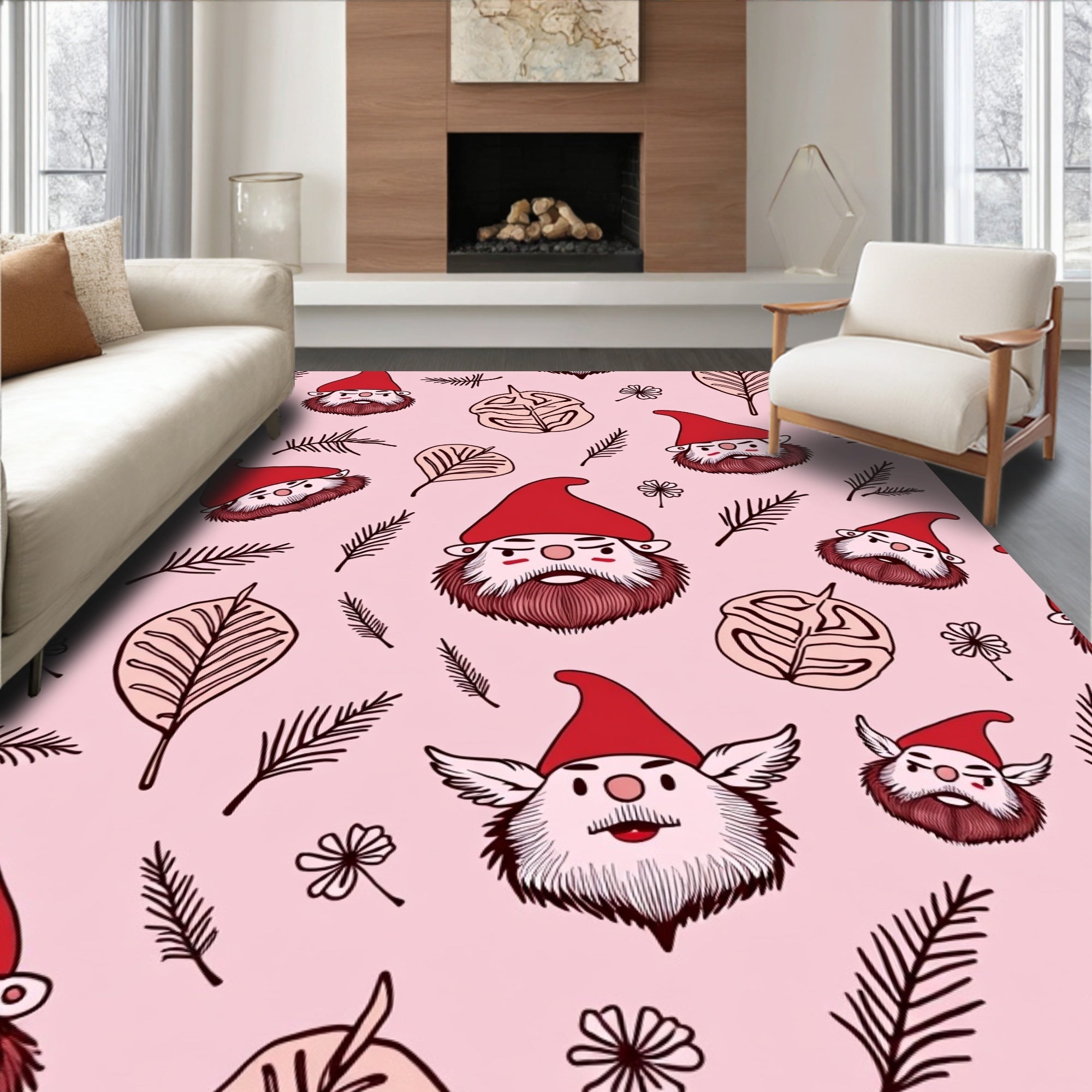 Whimsical Gnome Forest And Leaf Design Rug