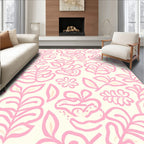 Pink Floral Abstract Leaf Pattern Rug