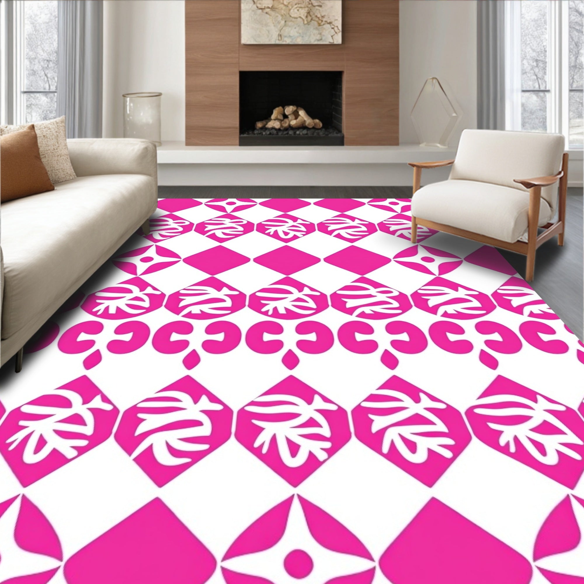 Modern Geometric Pink Tribal Rug