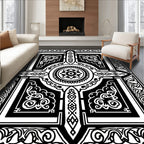 Black White Intricate Center Medallion Rug