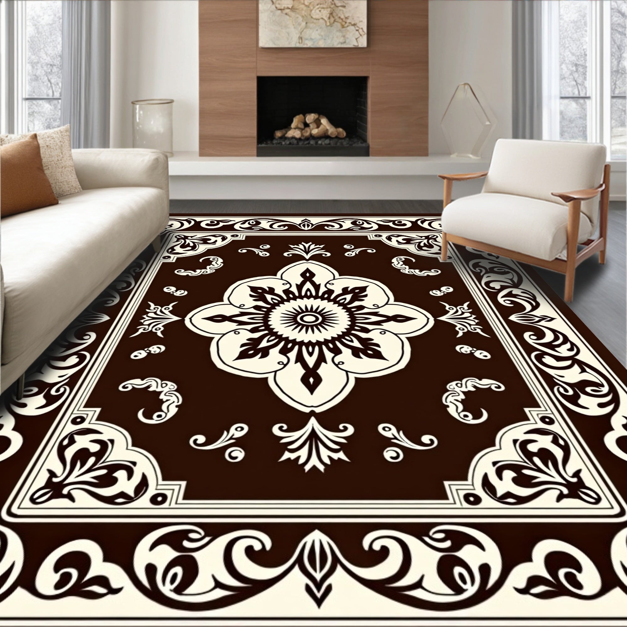 Elegant Floral Scrollwork Frame Design Rug