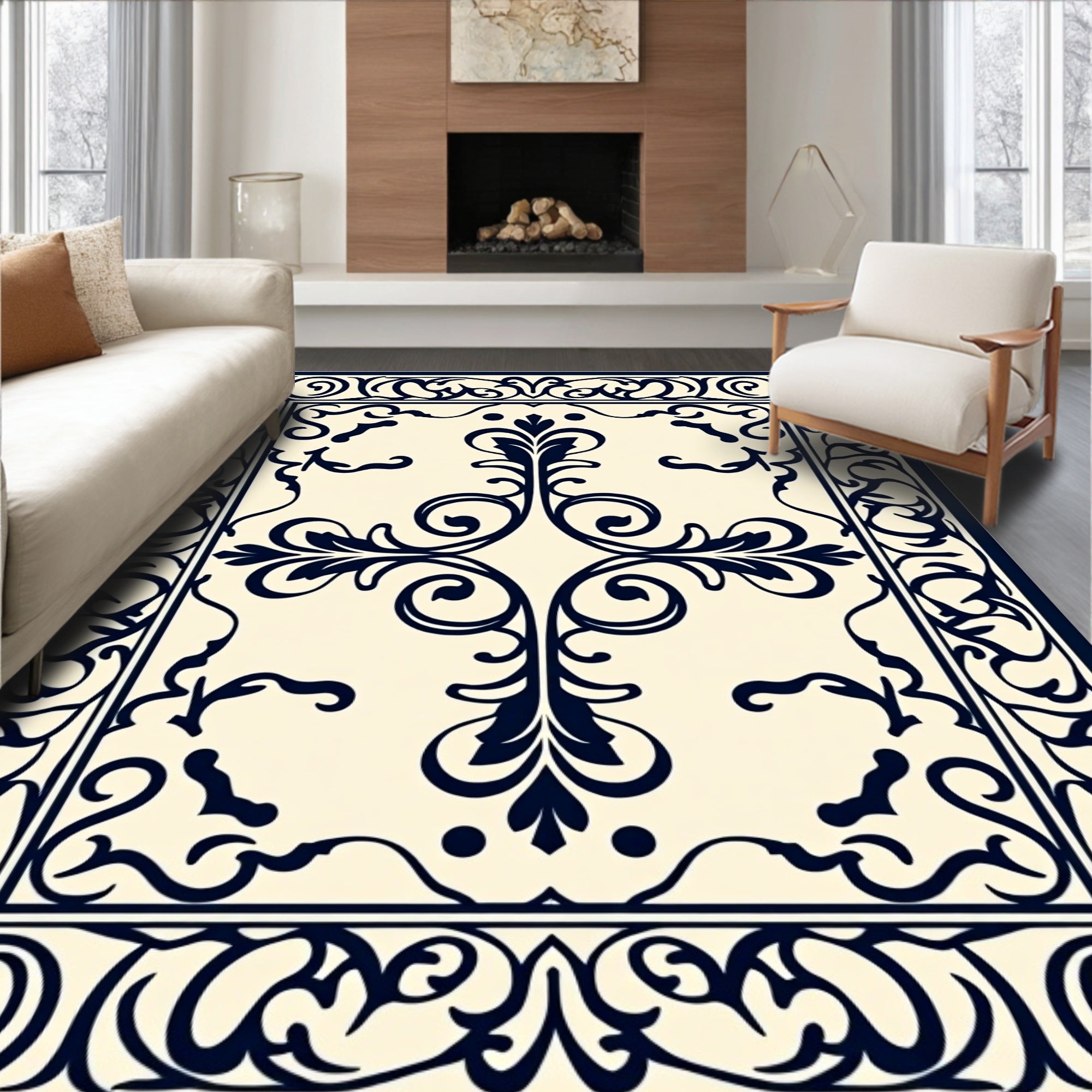 Classic Floral Scrollwork Decorative Rug