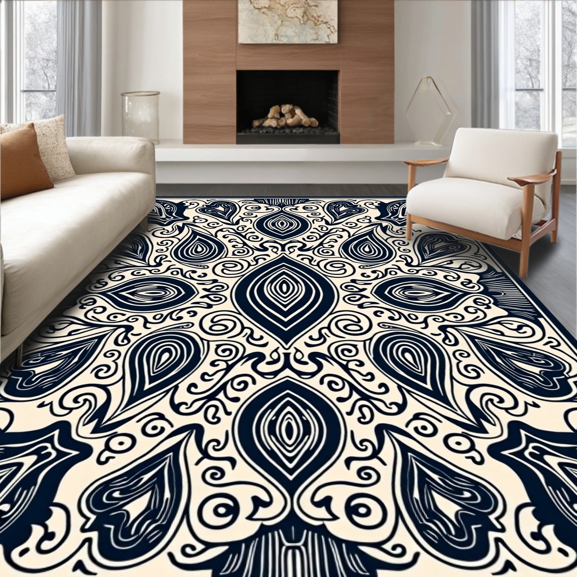 Ornate Paisley Scrollwork Design Rug