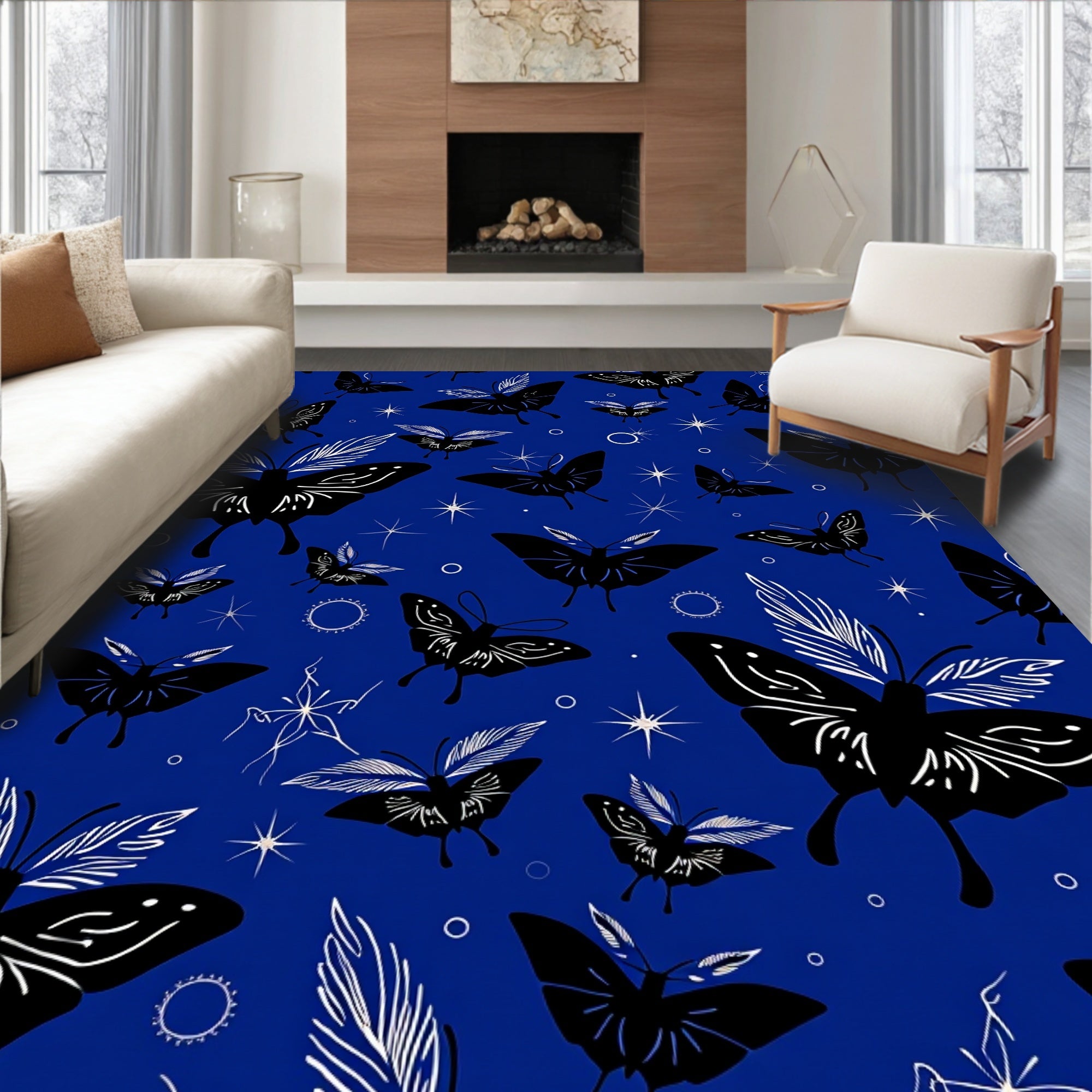 Mysterious Black Moth Star Pattern Rug