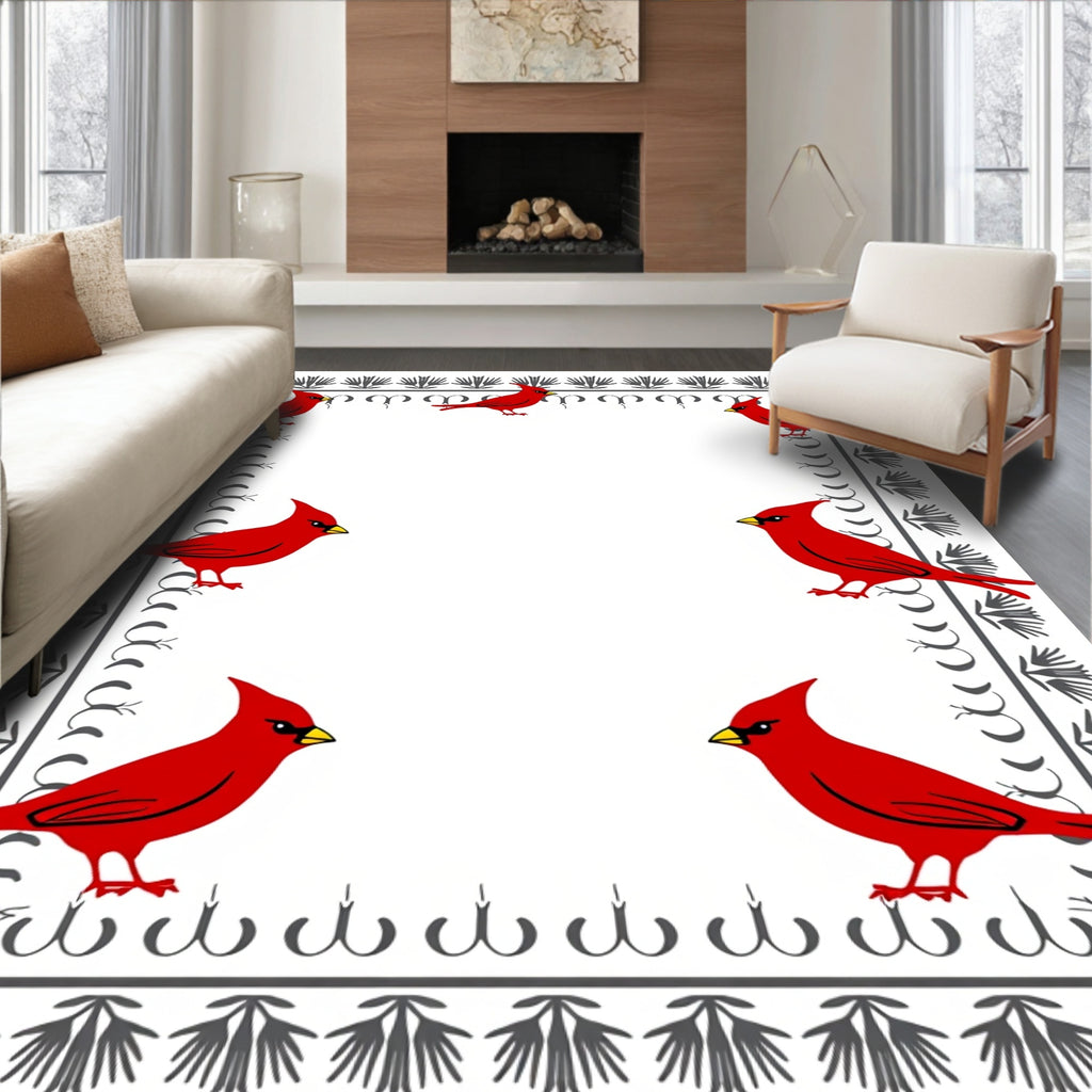 Red Cardinal Whimsical Patterned Border Rug