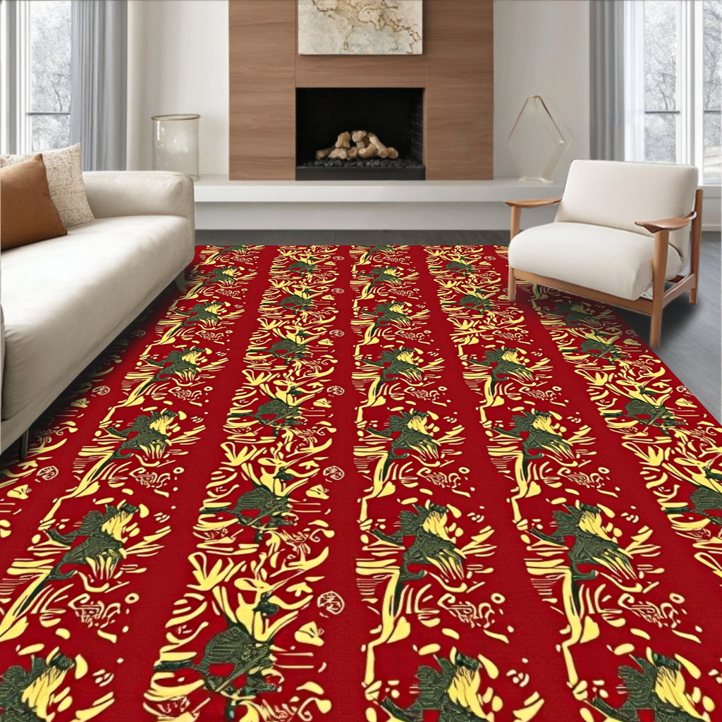 Intricate Red Gold Floral Motif Rug