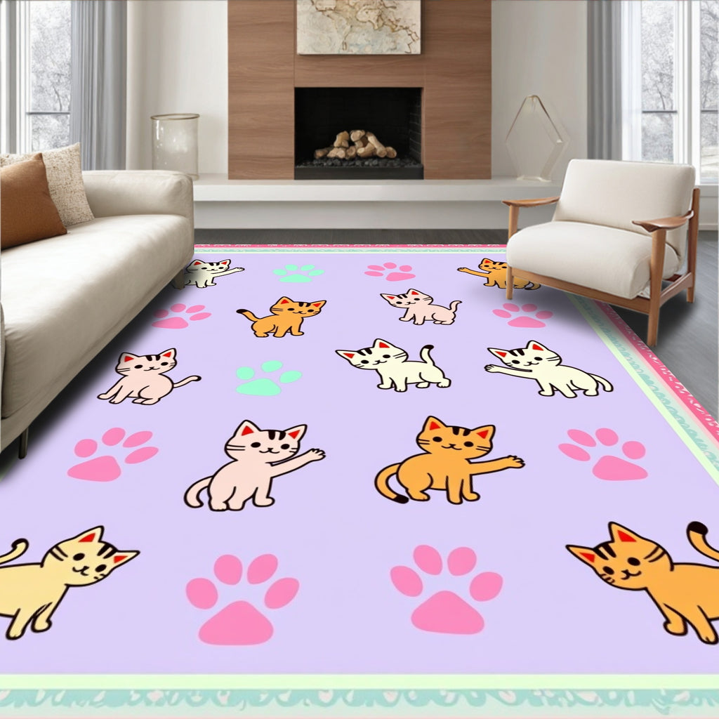 Playful Kitten Paw Print Pattern Rug