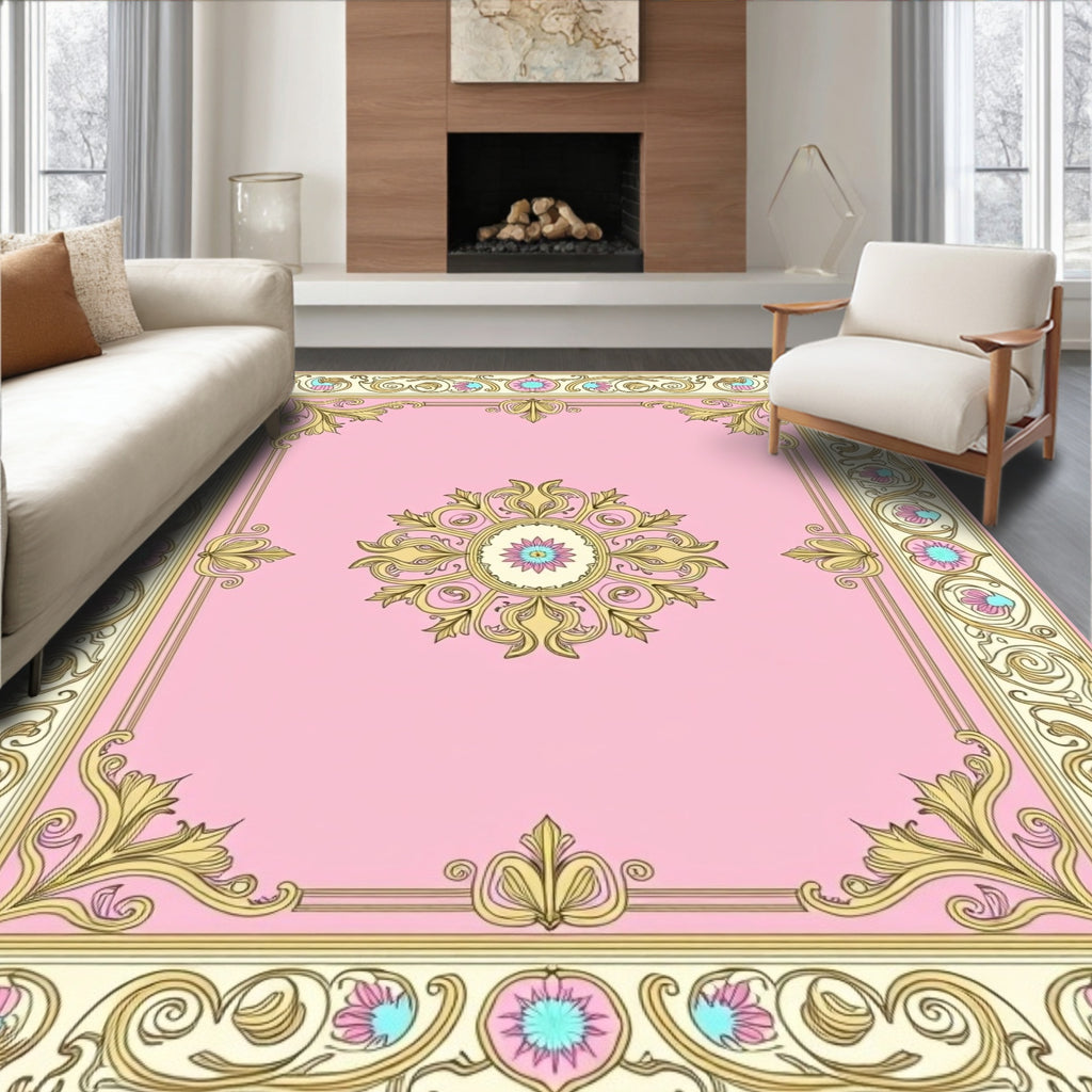 Ornate Floral Pink Gold Rug