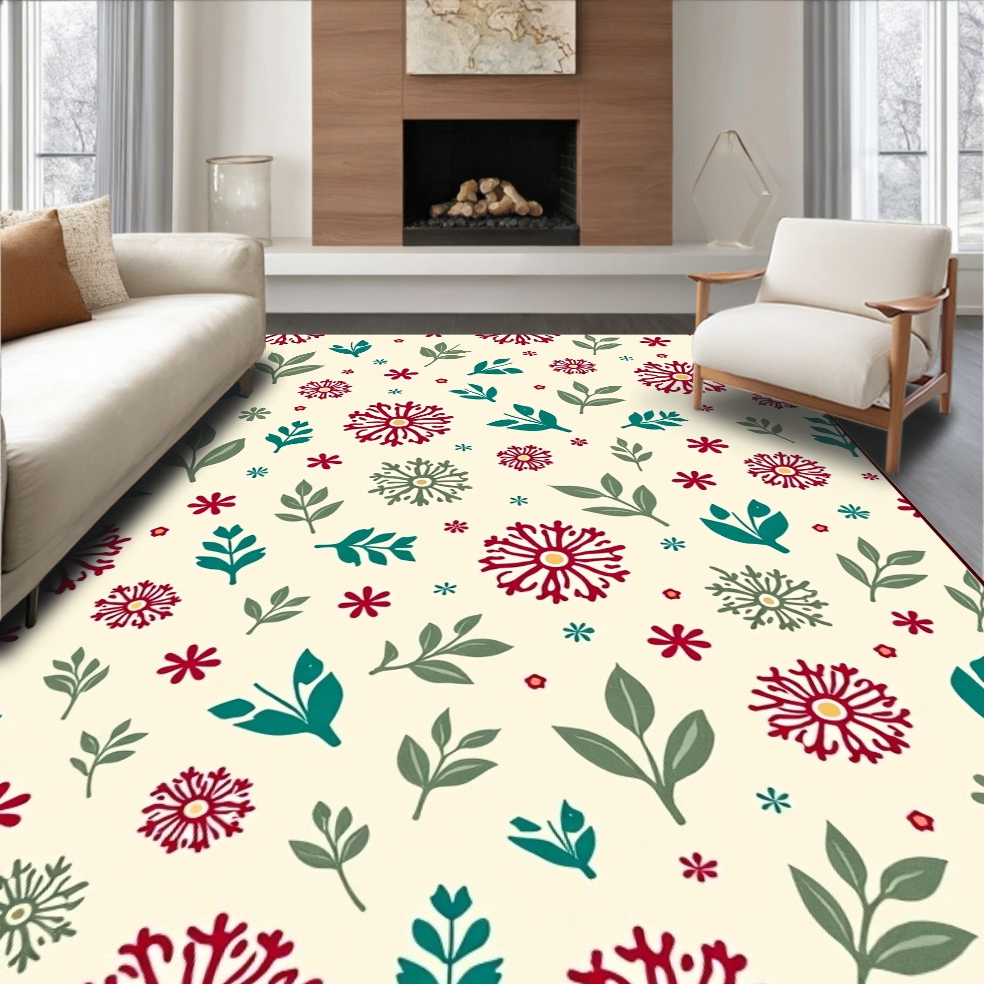 Floral Leafy Patterned Rug