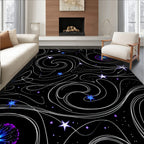 Cosmic White Swirls Blue Starburst Rug