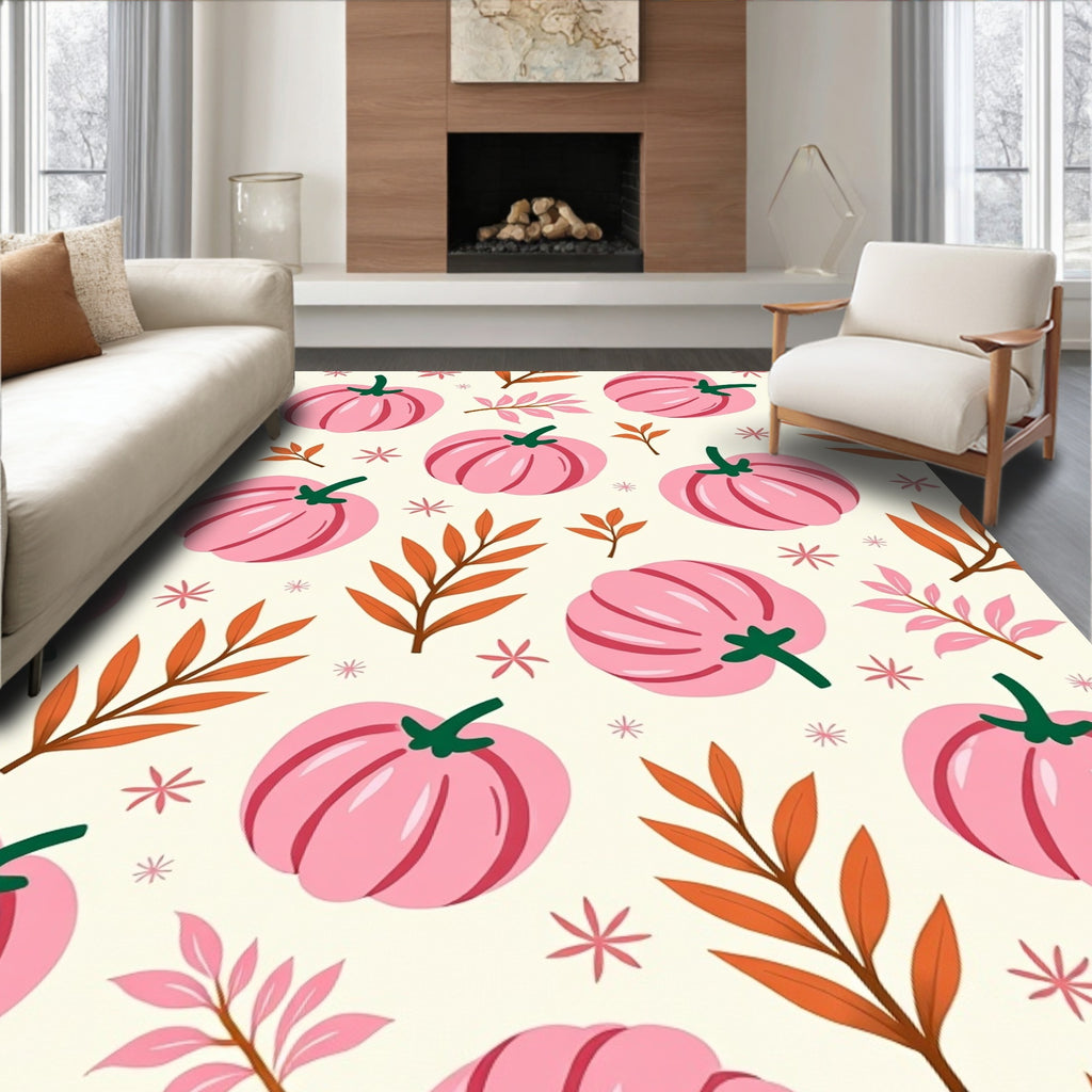 Pink Pumpkin Fall Foliage Pattern Rug