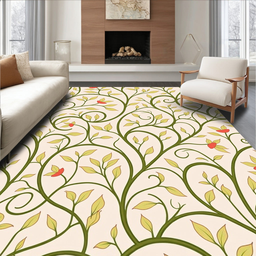 Green Vine And Red Bloom Pattern Rug