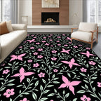 Pink Butterfly Floral Garden Design Rug