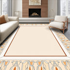 Ornate Orange Cream Floral Border Rug