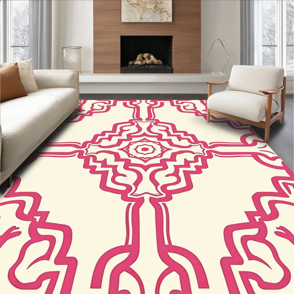 Vibrant Pink Baroque Scroll Tile Rug
