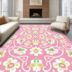 Pink Floral Vines Patterned Rug
