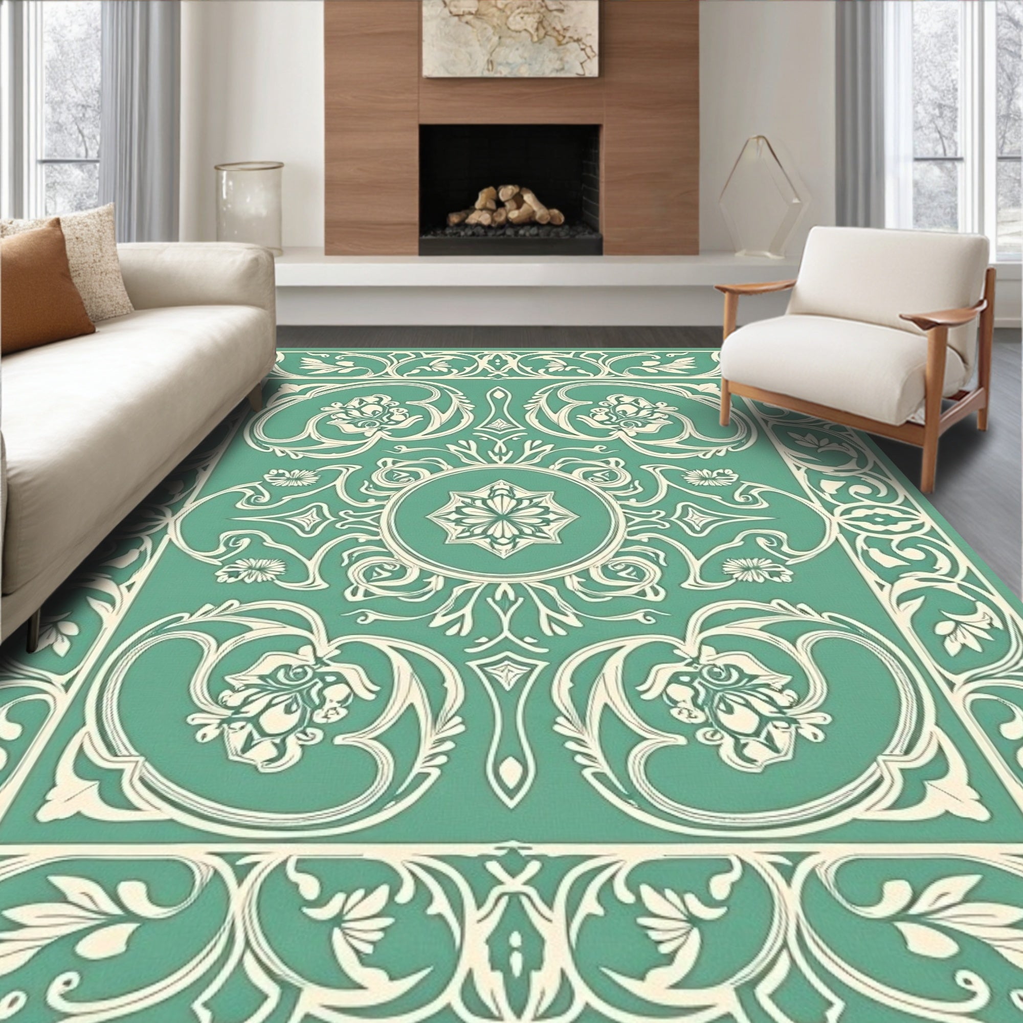Art Nouveau Floral Medallion Pattern Rug