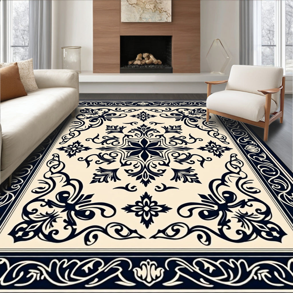 Intricate Floral Scrollwork Inlay Rug