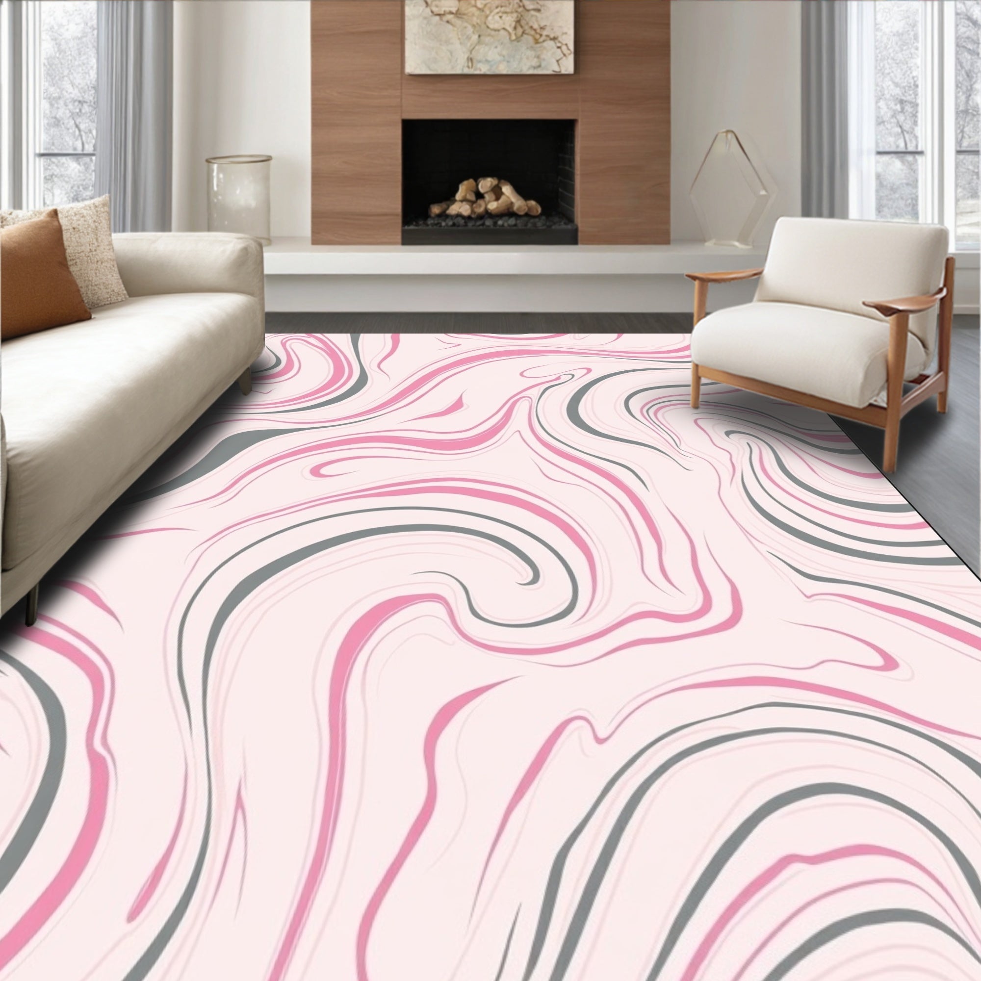 Pink and Gray Swirl Pattern Rug