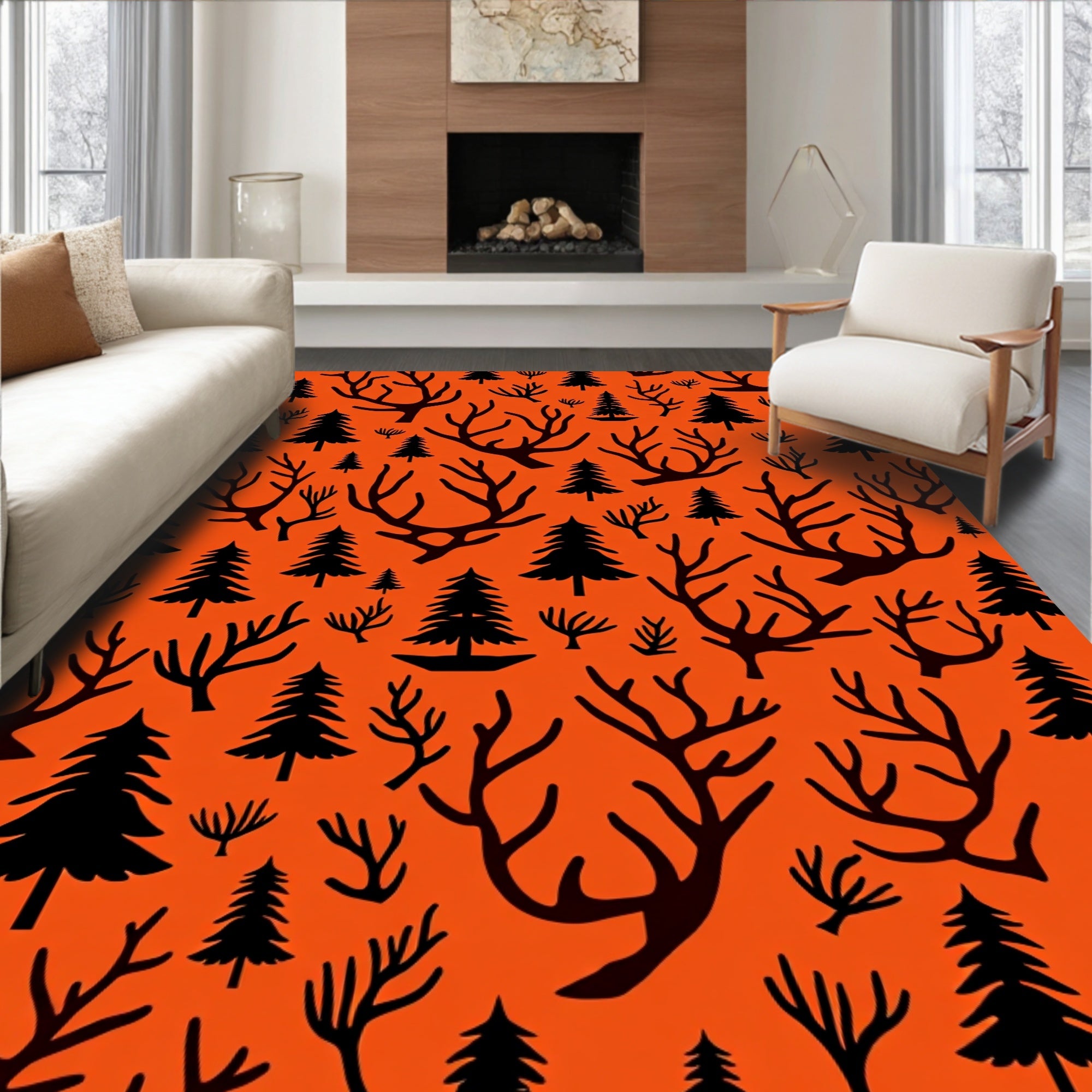 Forest Winter Antler Pattern Rug