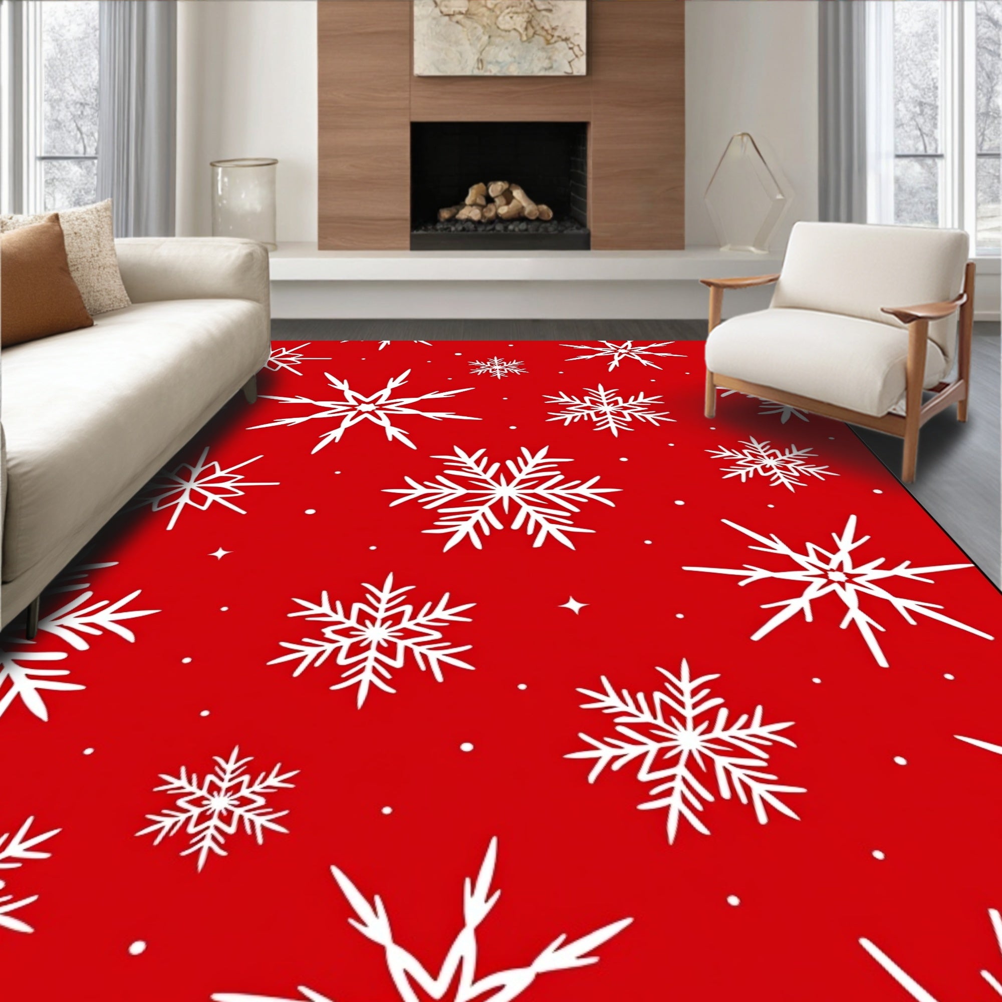 Red Snowflake Pattern Rug