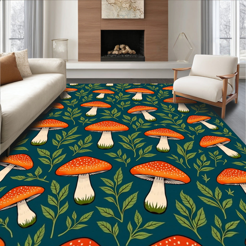 Cute Mushroom Leaf Pattern Rug