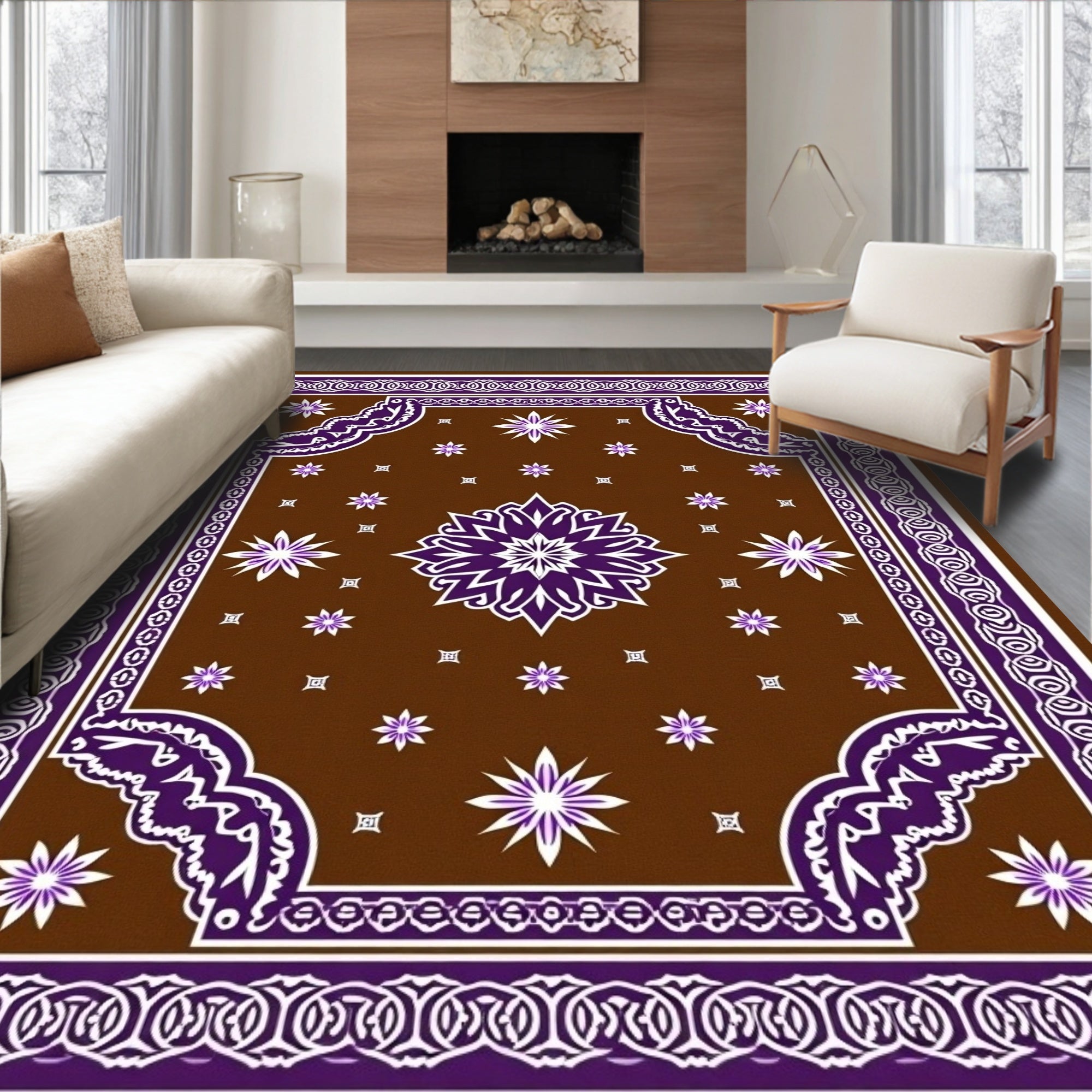 Intricate Floral Paisley Brown Purple Rug