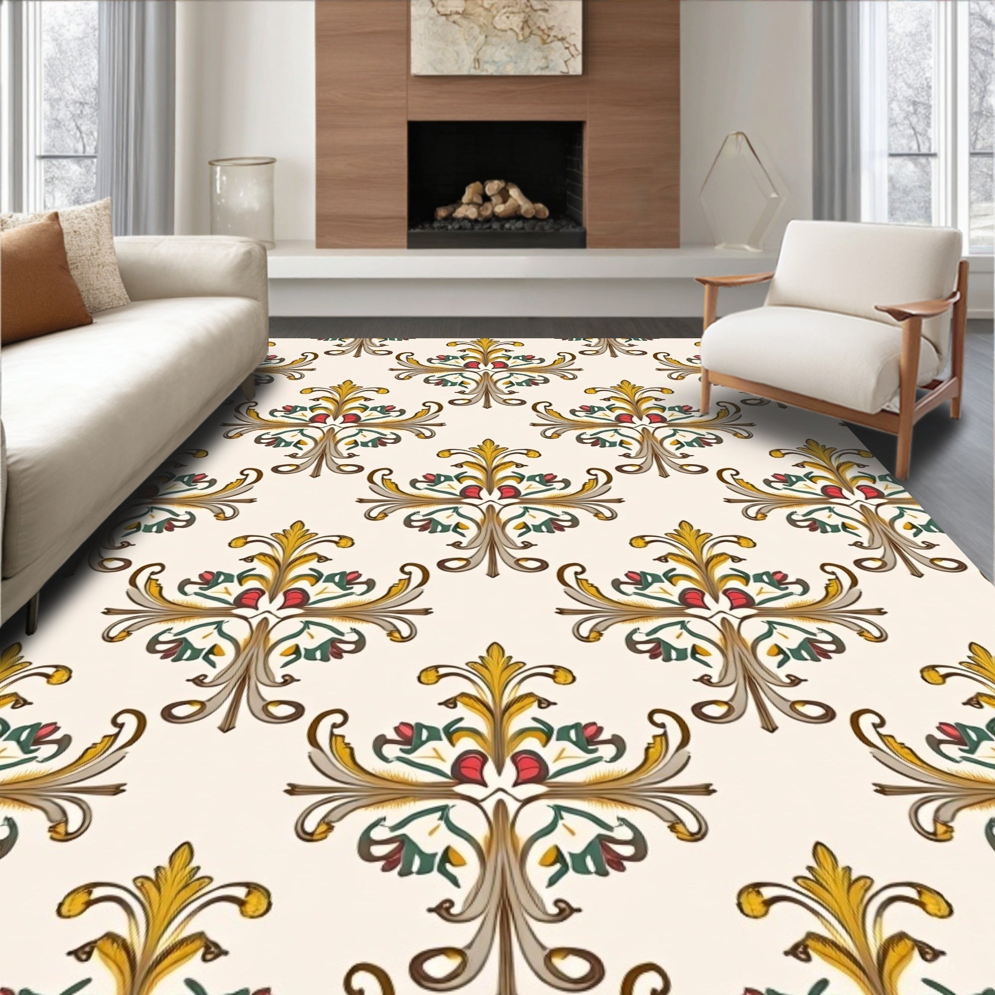 Antique Floral Scrollwork Pattern Rug