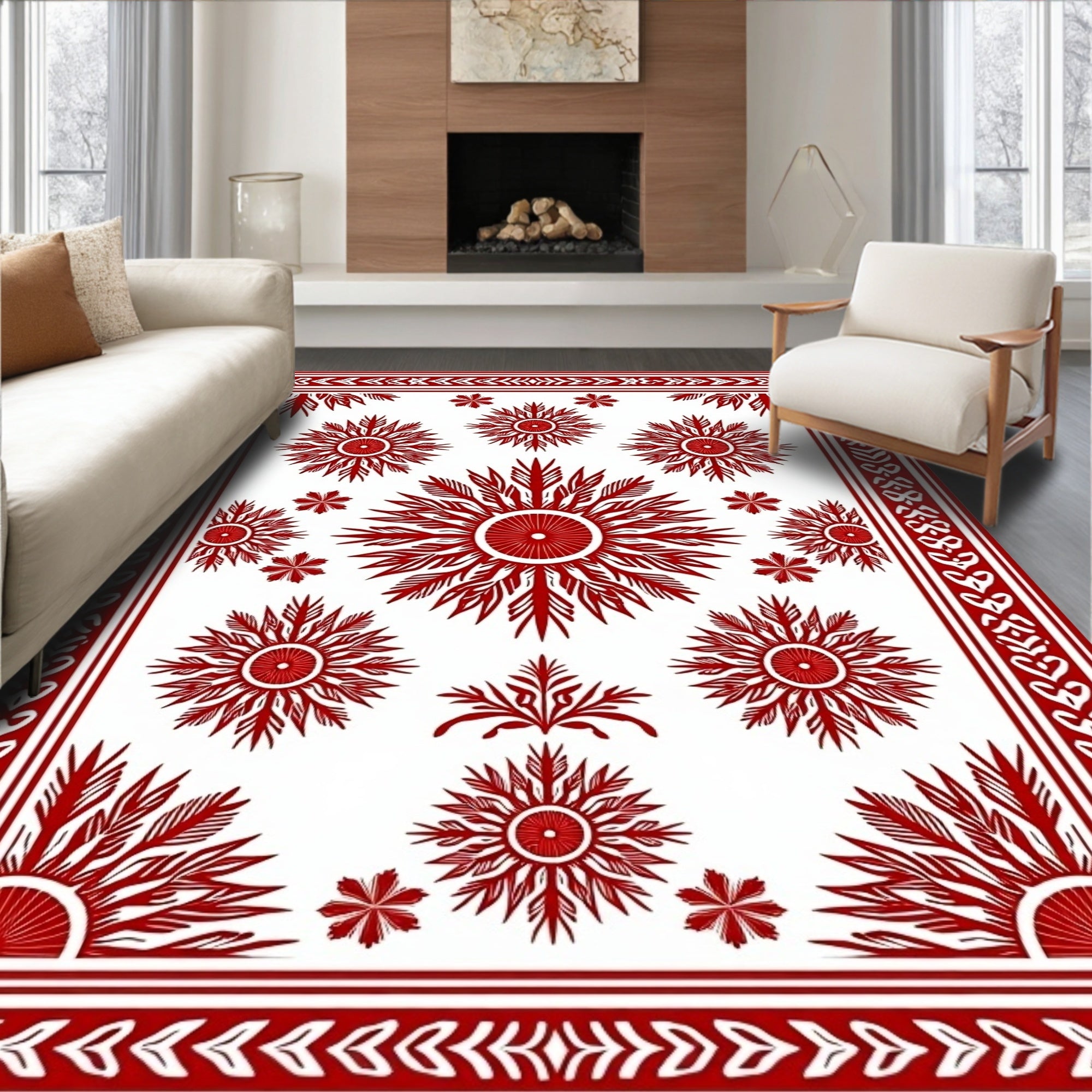 Red Sunburst Medallion Pattern Rug