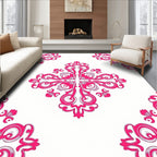Hot Pink Damask Corner Flourish Rug