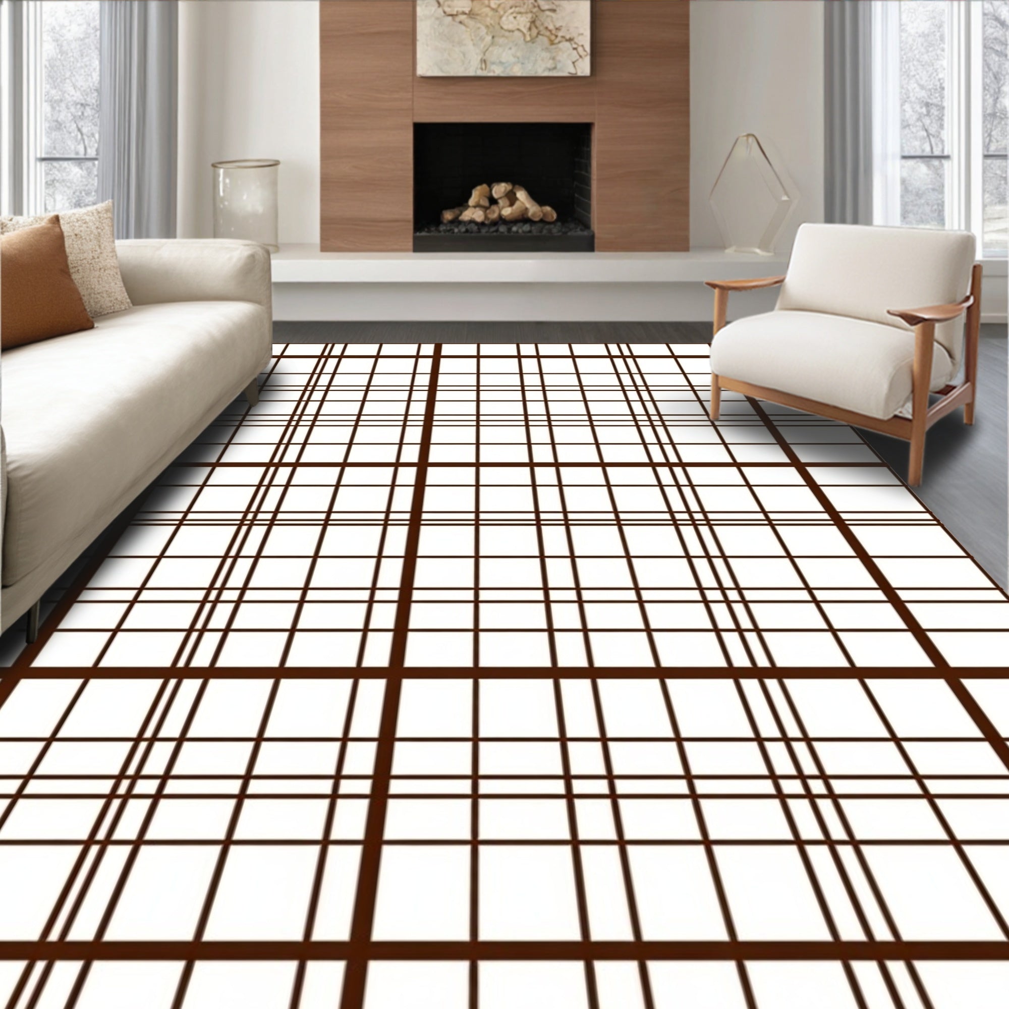 Classic Plaid Grid Pattern Design Rug