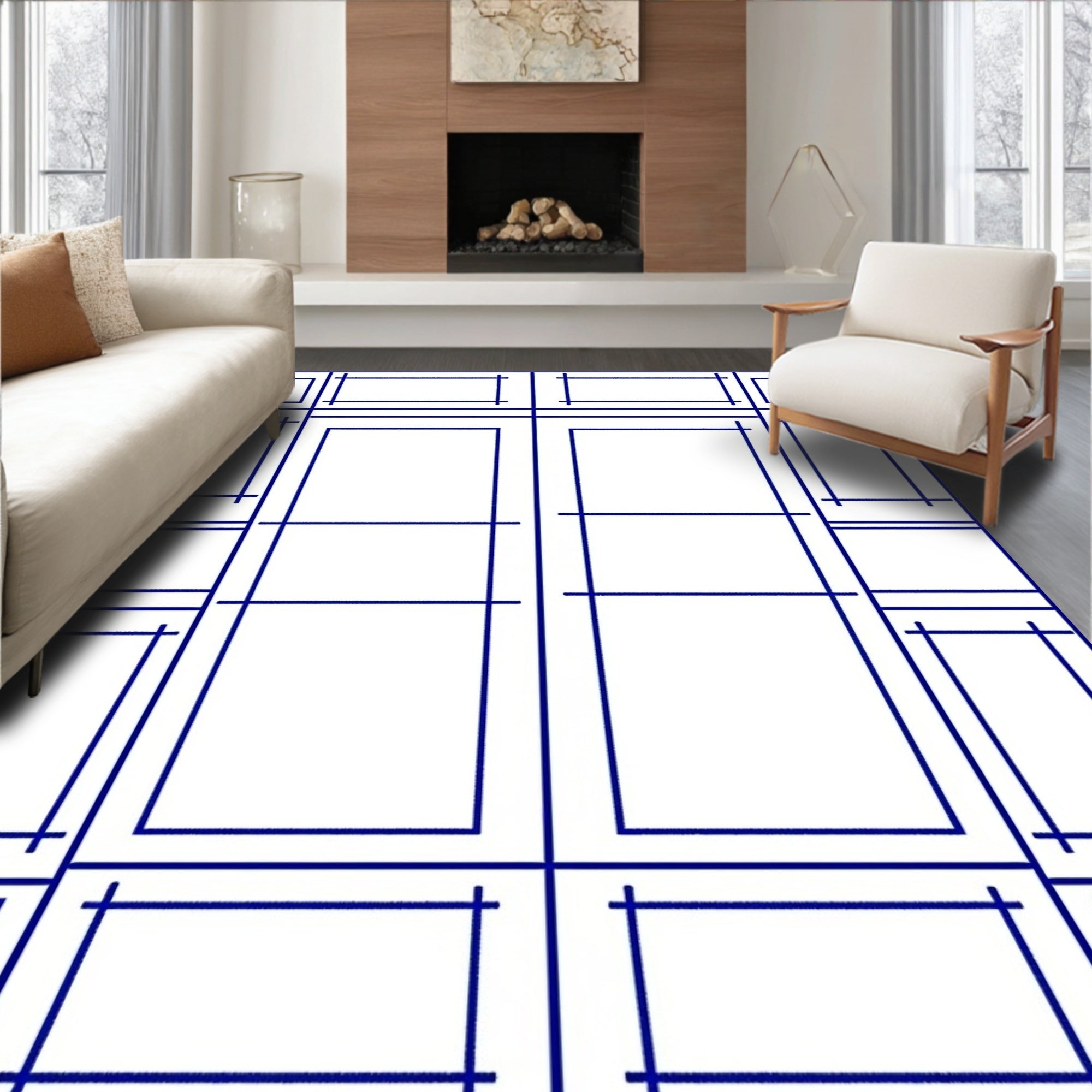 Geometric Grid Design Rug