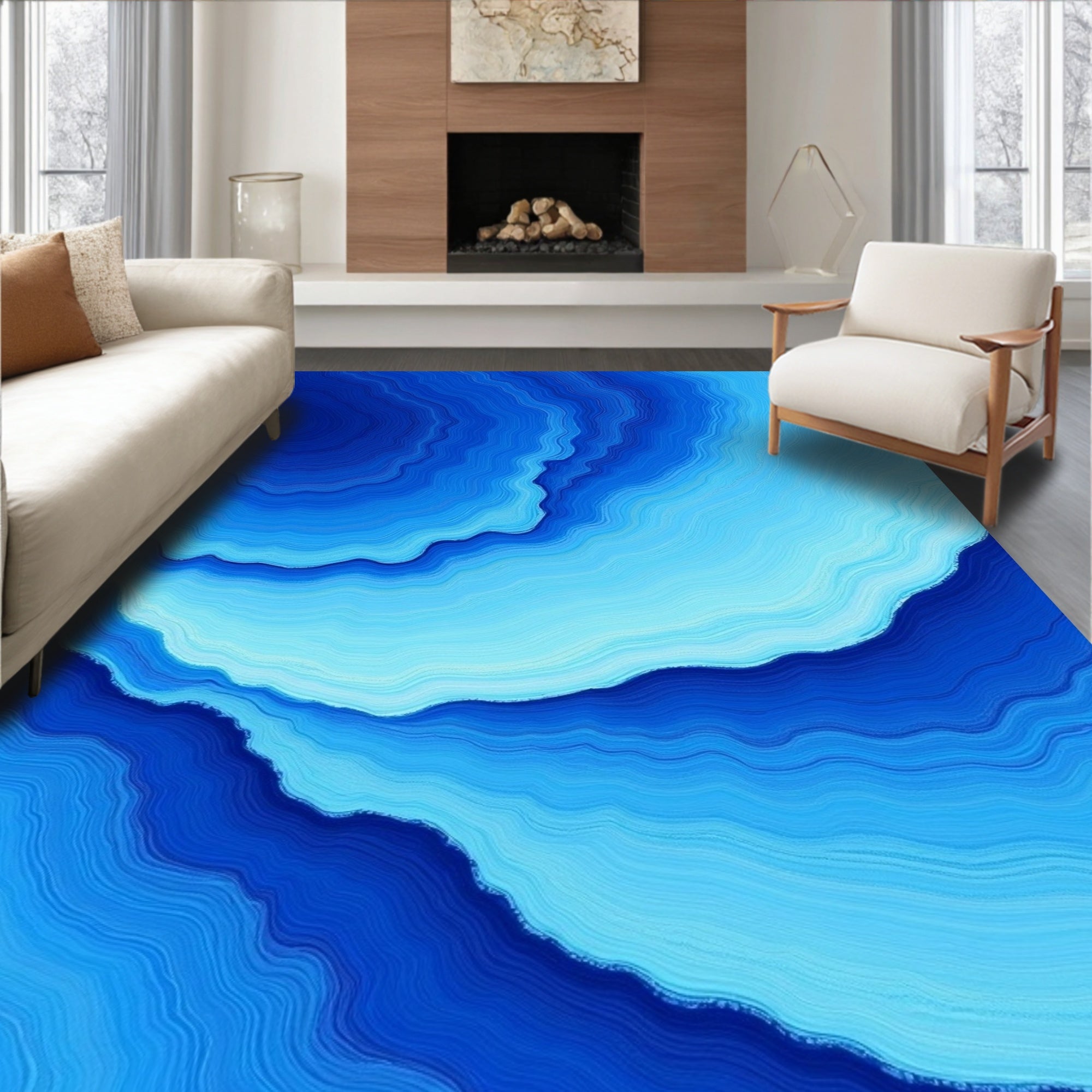 Oceanic Waves Abstract Art Rug