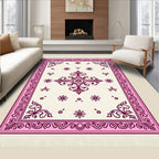 Ornate Crimson Floral Border Rug