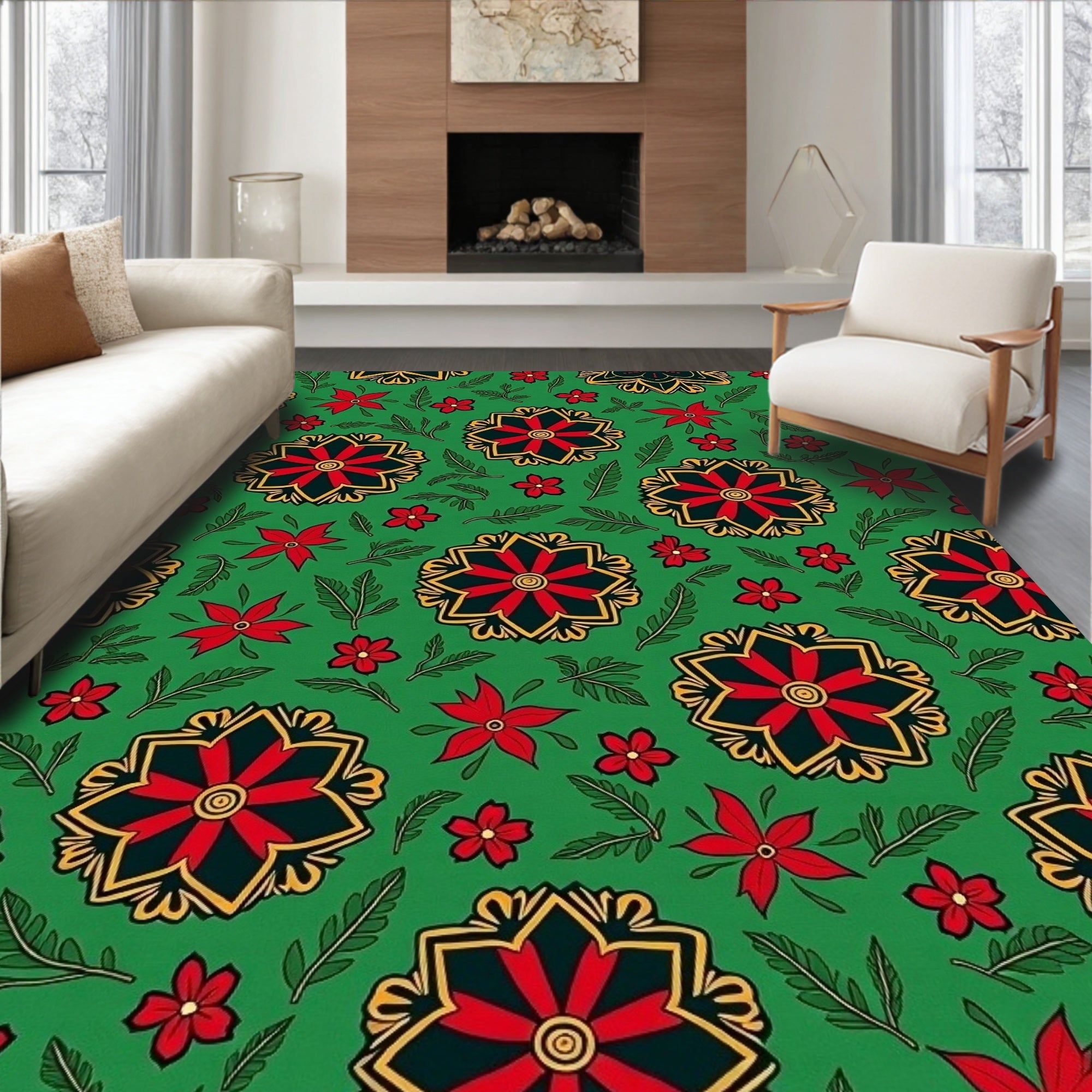 Bold Floral Medallion Pattern Rug