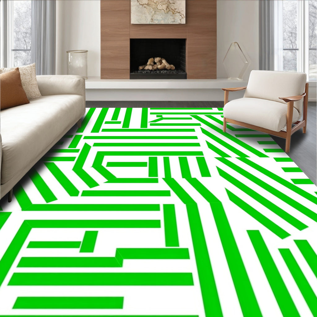 Bold Green Abstract Stripe Design Rug