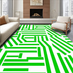 Bold Green Abstract Stripe Design Rug