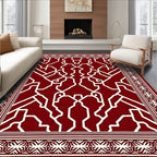 Deep Red Geometric Pattern Rug
