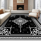 Ornate Black White Geometric Scroll Rug