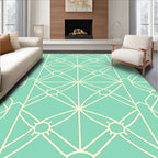 Aqua Cream Geometric Fan Pattern Rug