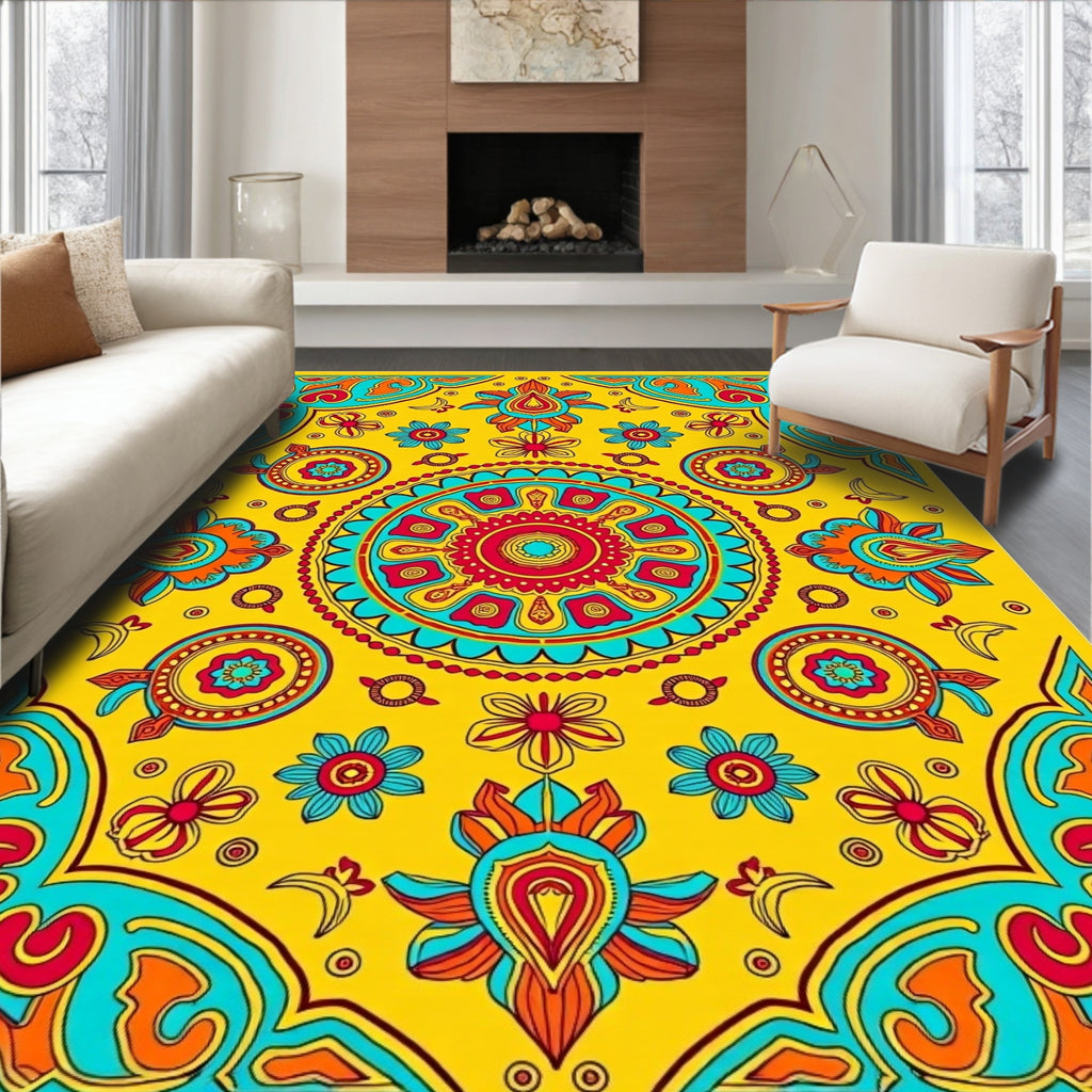 Yellow Mandala Floral Pattern Rug
