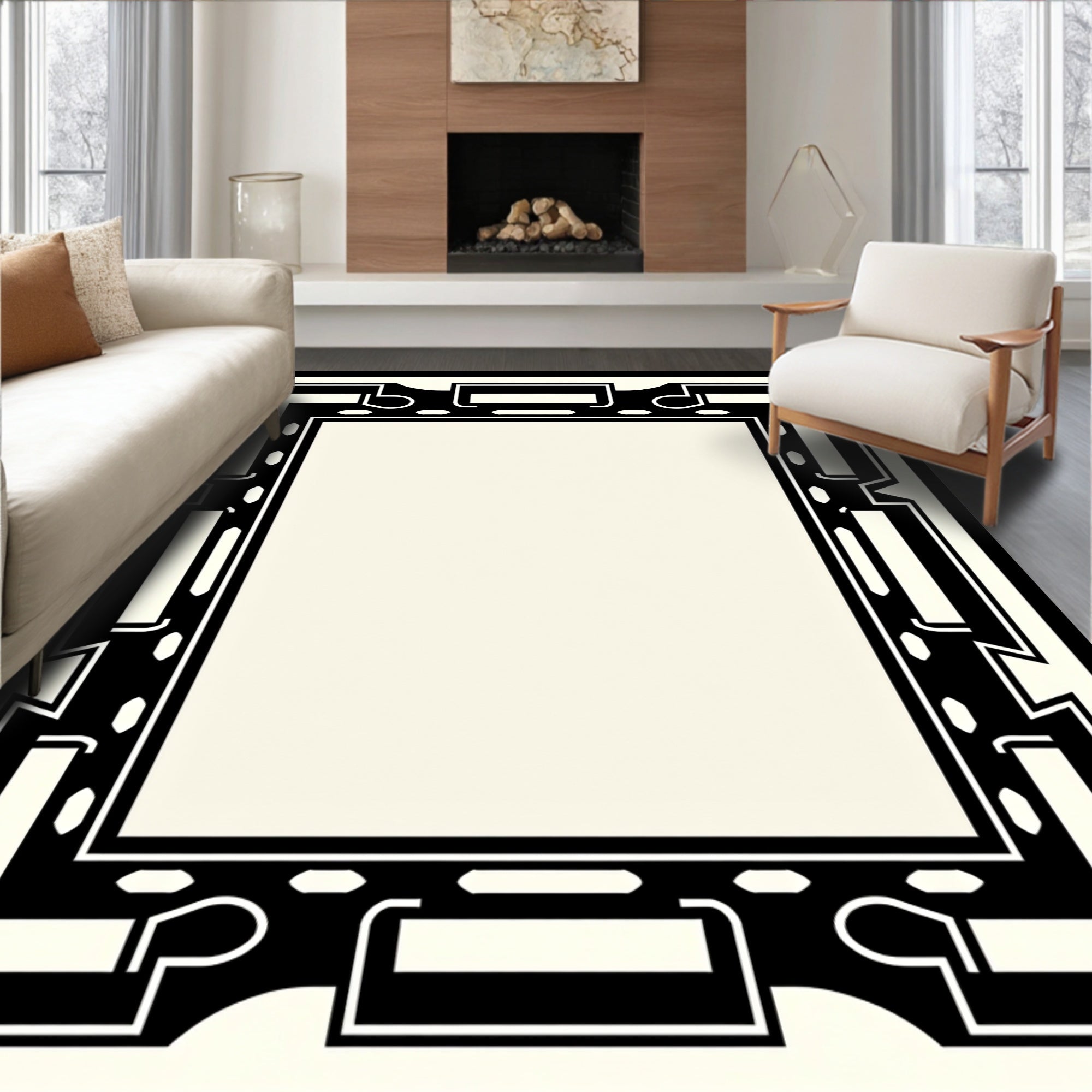 Bold Black White Geometric Art Deco Rug